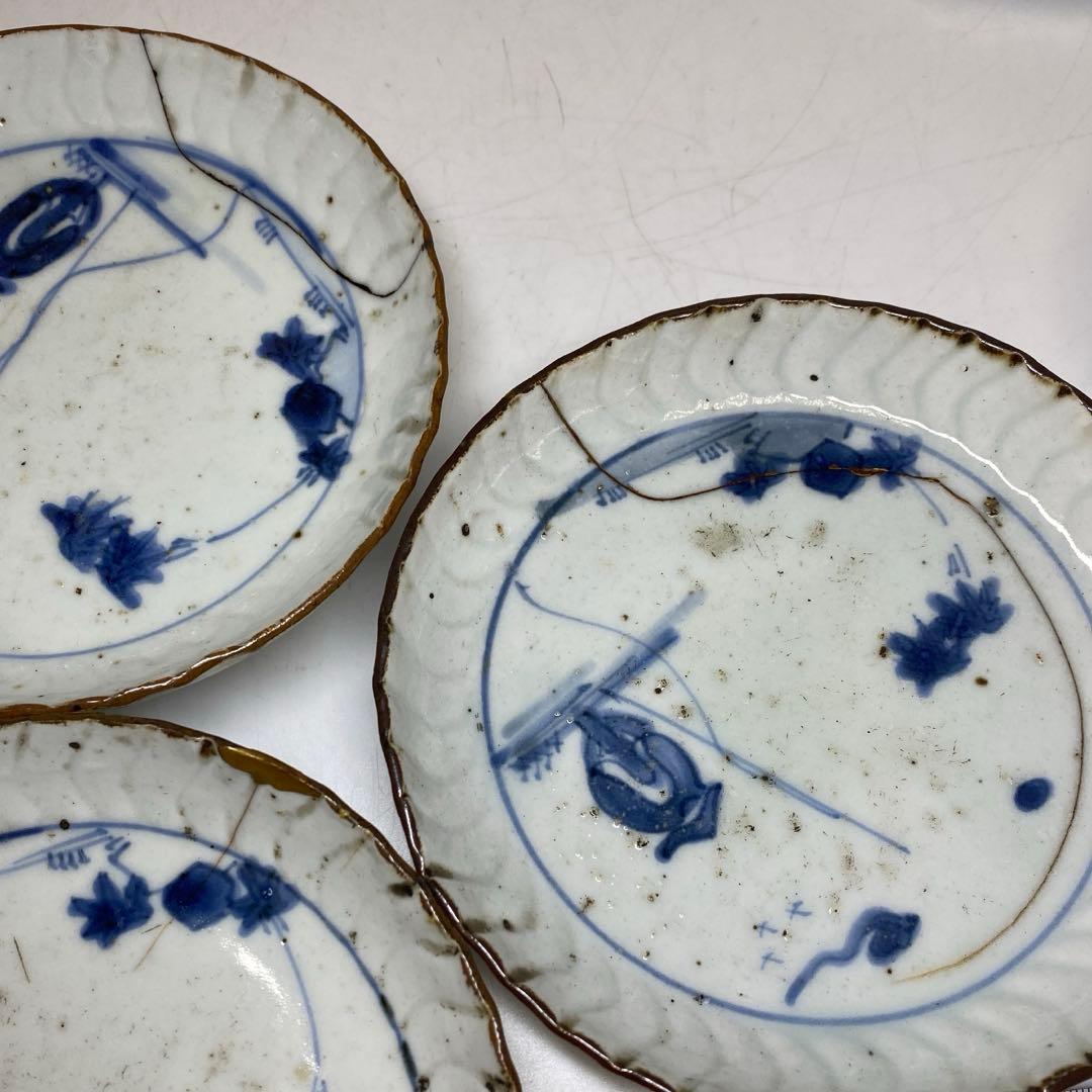 江戸初期 初期伊万里 染付 中皿 5枚 東キ8-0121☆2F