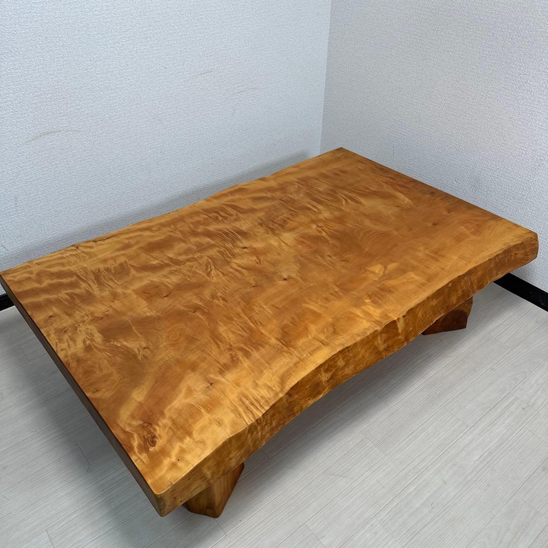 栃 トチ材 無垢 一枚板 座卓/耳付き 栃虎杢 光明杢 幅132cm iso※