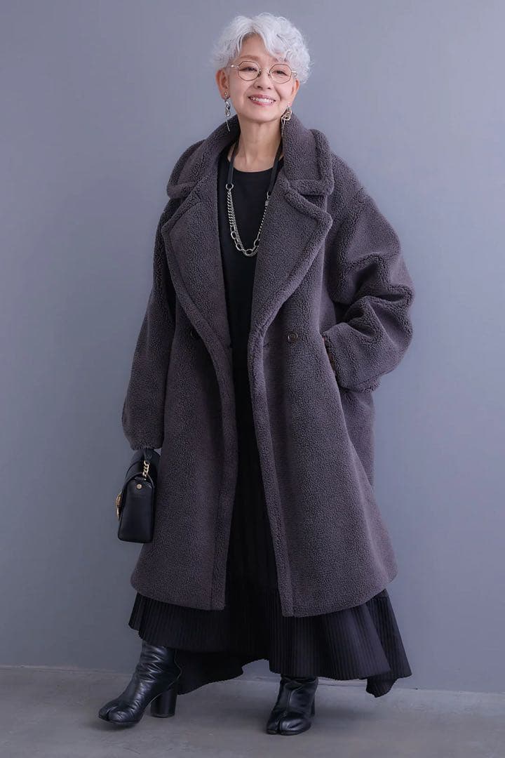 AIJAN テディボアロングコート　チャコール