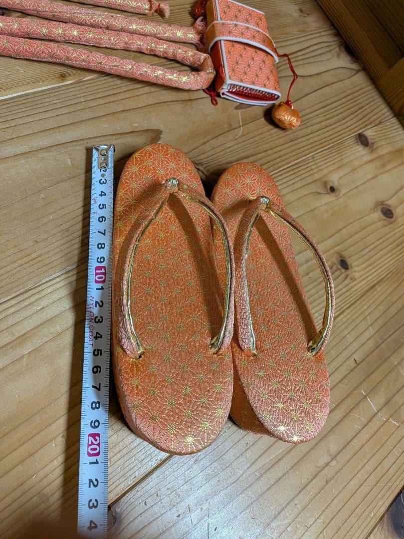 新品　七五三　オレンジ　バッグ　草履　セット　帯