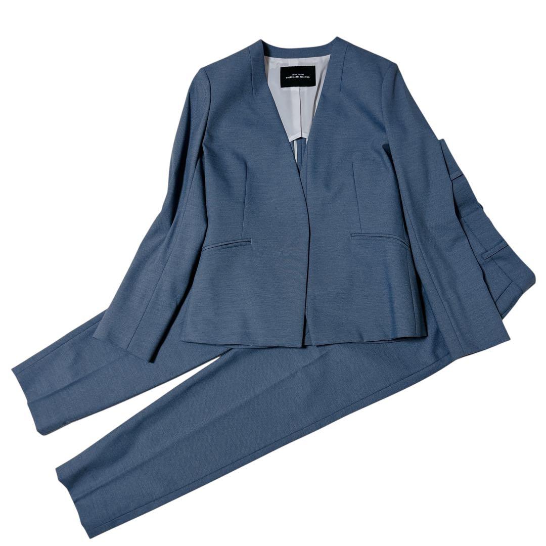 【美品】グリーンレーベルリラクシング パンツスーツ ノーカラー 36セットアップ