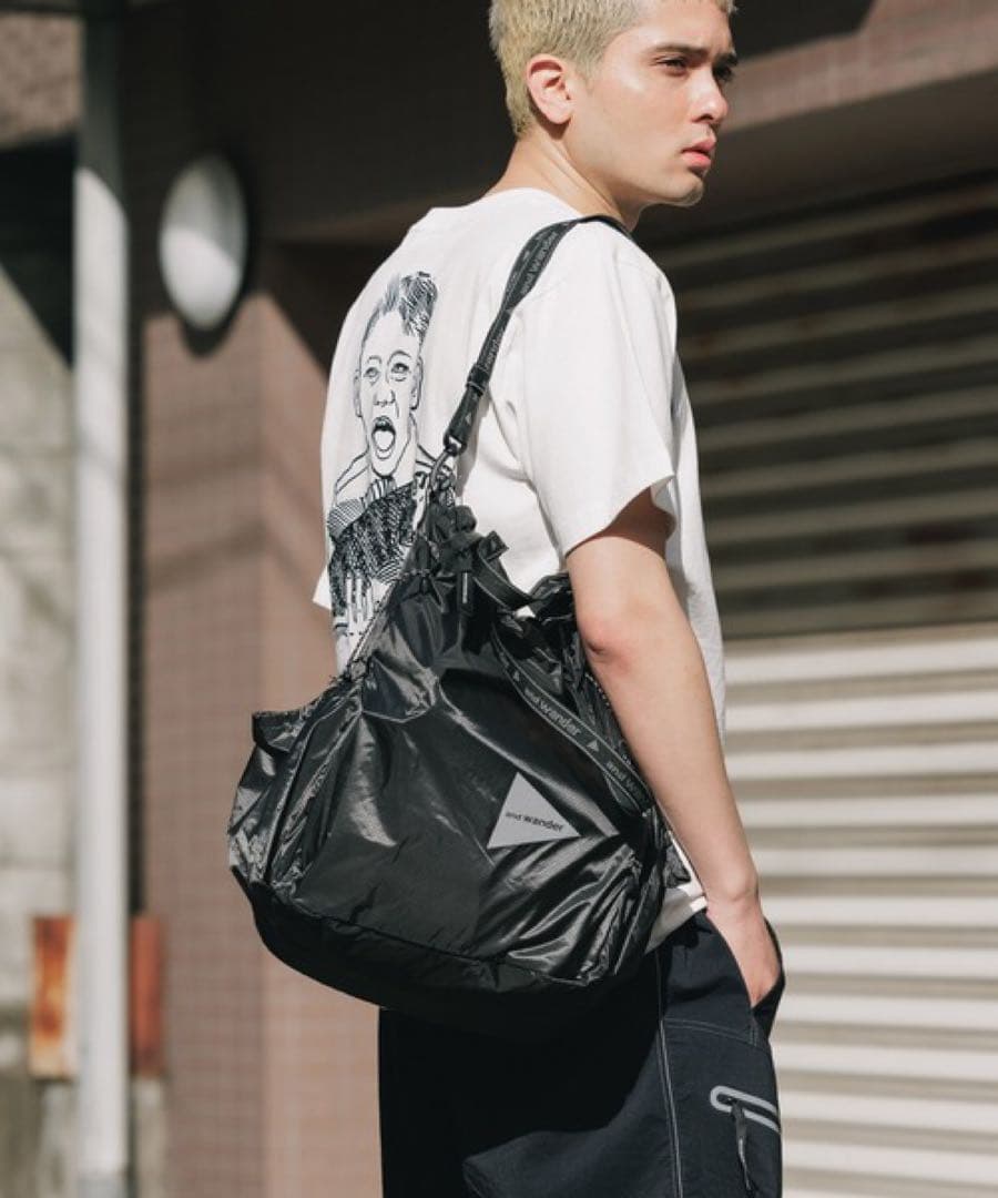 〈and wander〉sil tote bag トートバッグ 2way 黒