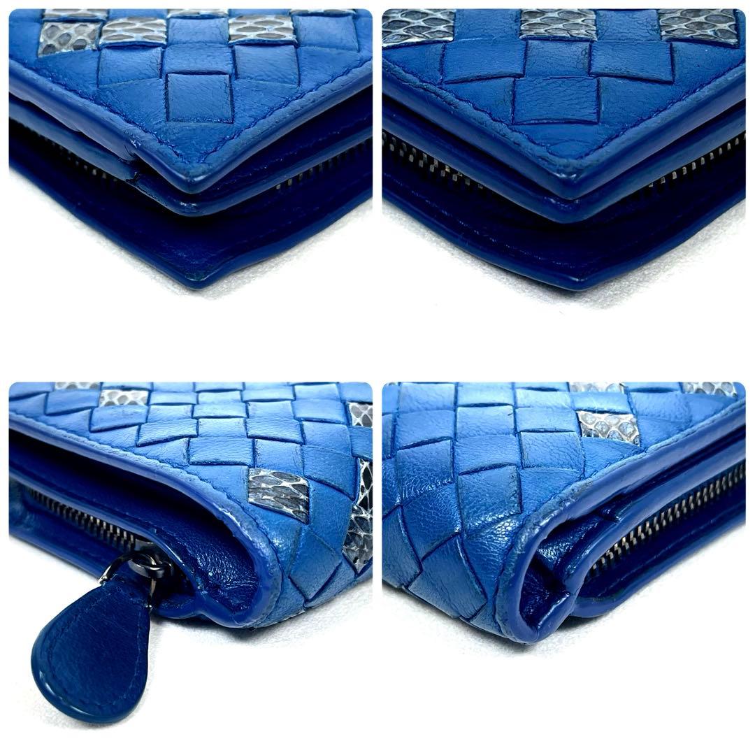 ボッテガヴェネタ　二つ折り財布　イントレチャート　パイソン　ラウンドファスナー