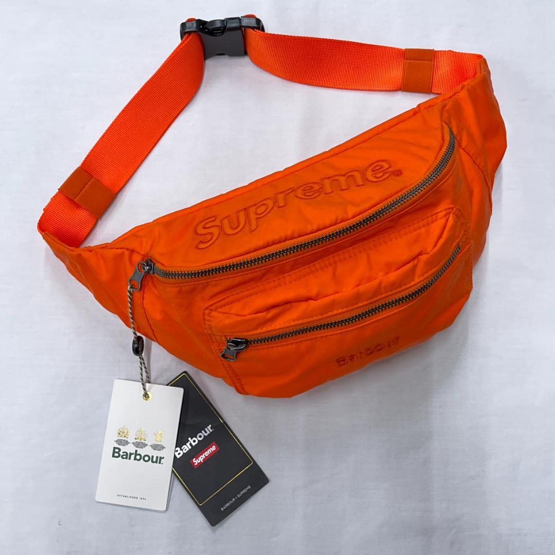 シュプリーム×バブアー/オイルドコットンボディバッグ/ブランドネーム刺繍タグ付