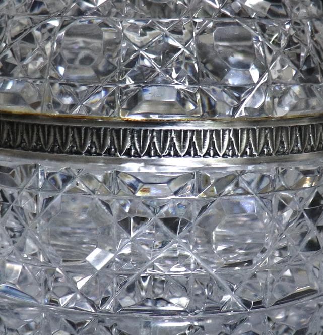 オールド・バカラ 銀装飾蓋物 ダイヤモンドカット 小物入れ ディアマンピエーリー