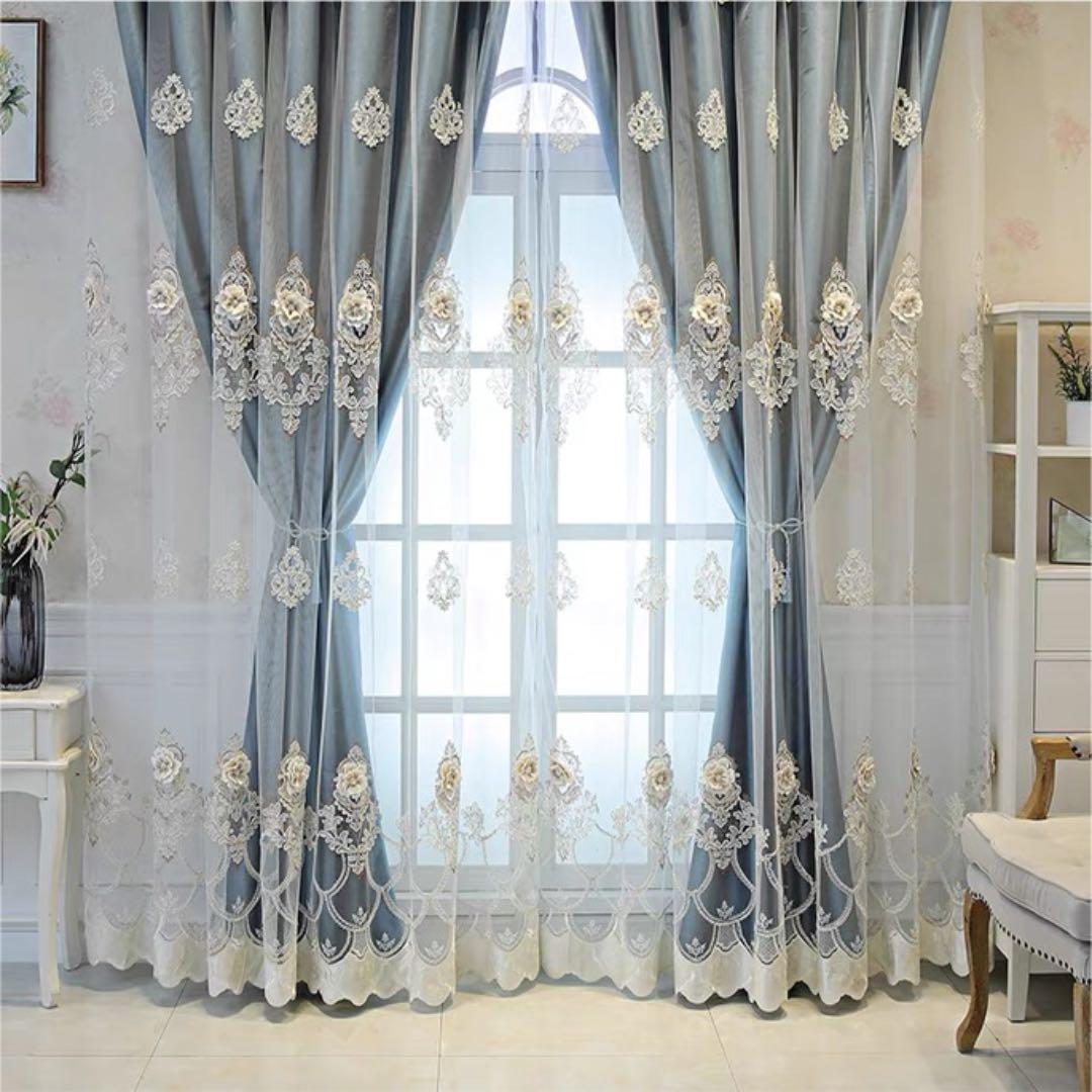 カーテン　刺繍　レースカーテン　遮光カーテン　4枚いり　二重カーテン　遮光　遮音