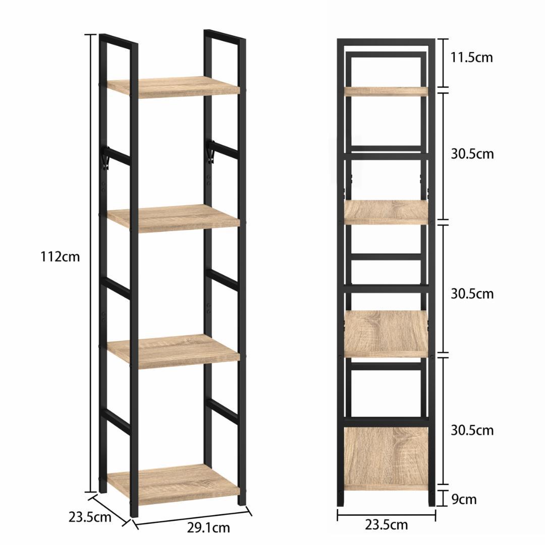4段棚 木製棚 スリム収納 収納ラック スリムデザイン
