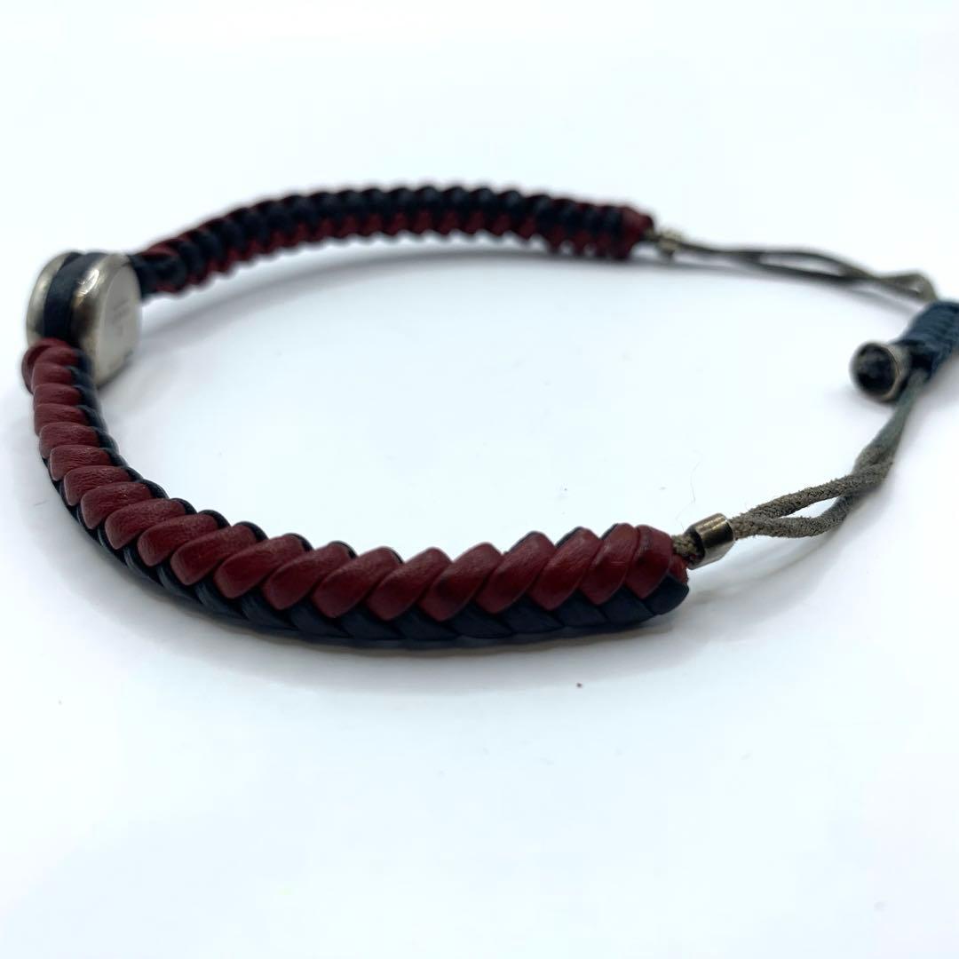 GUCCI グッチ 編み込み レザーブレスレット メンズ 正規品 ブラック 赤