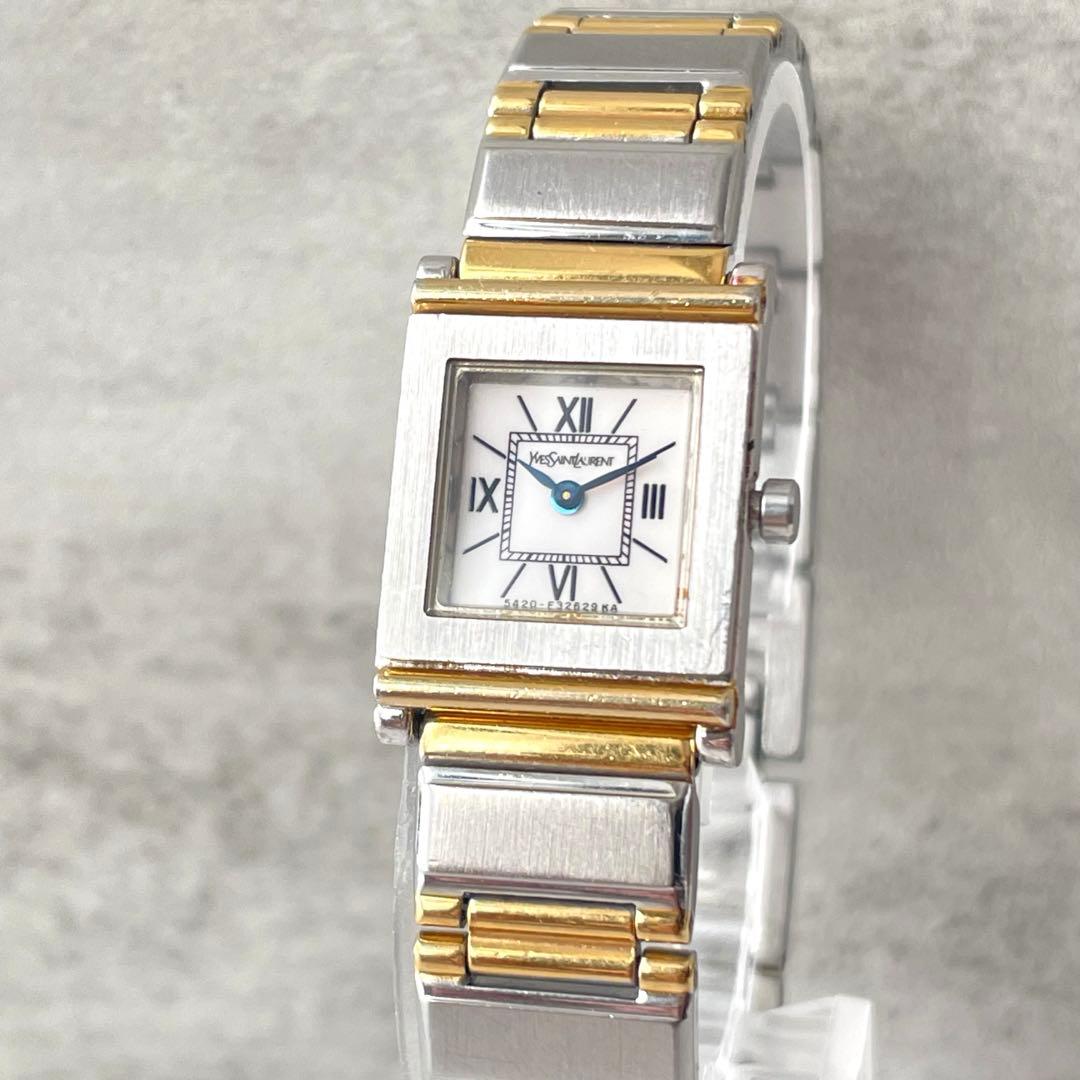 稼動品　YSL イヴサンローラン　スクエア　青針　コンビカラー　腕時計