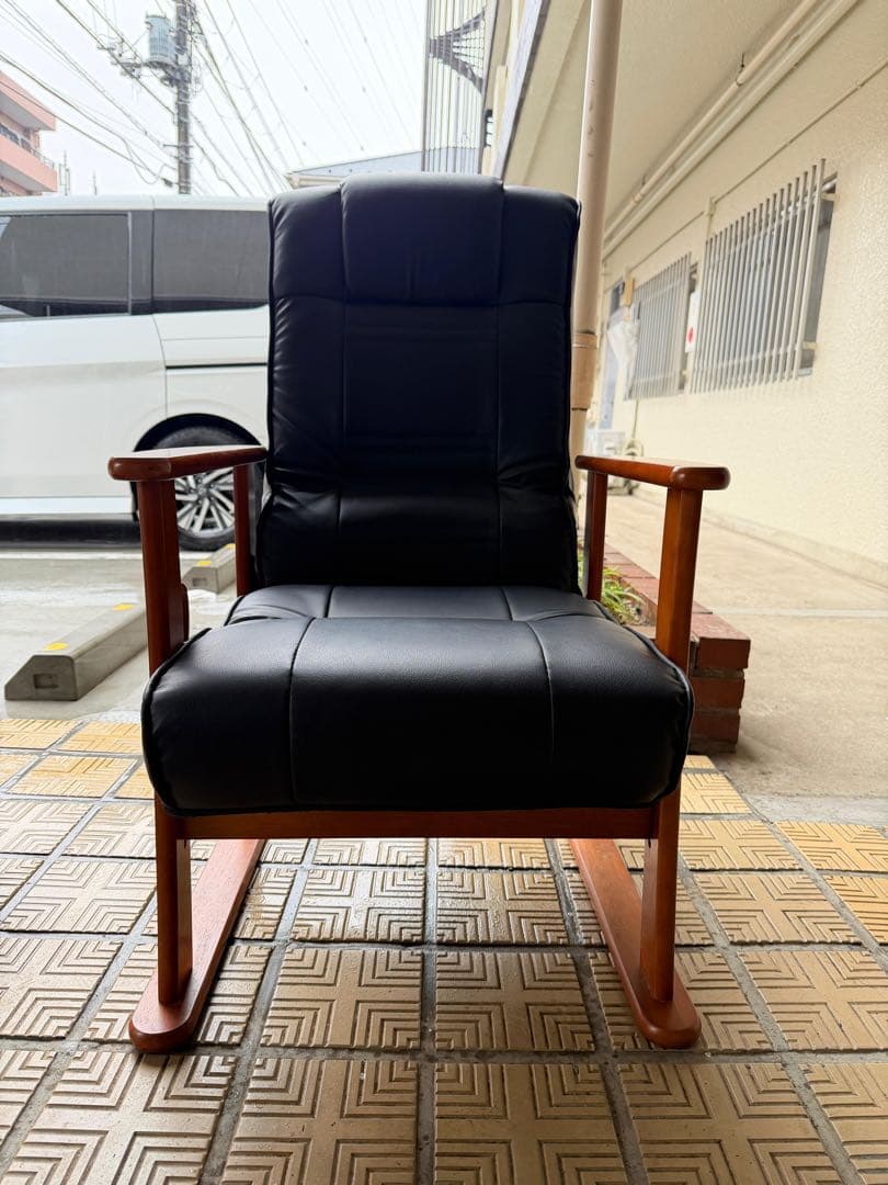リクライニングチェア 木製フレーム ブラック