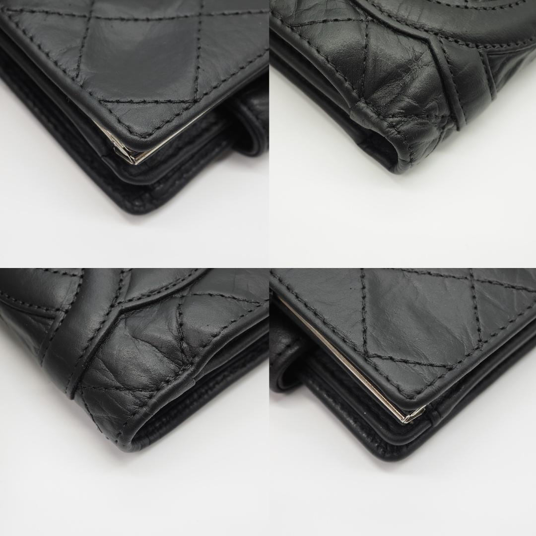 CHANEL シャネル カンボンライン コンパクト がま口 二つ折り財布 黒×黒