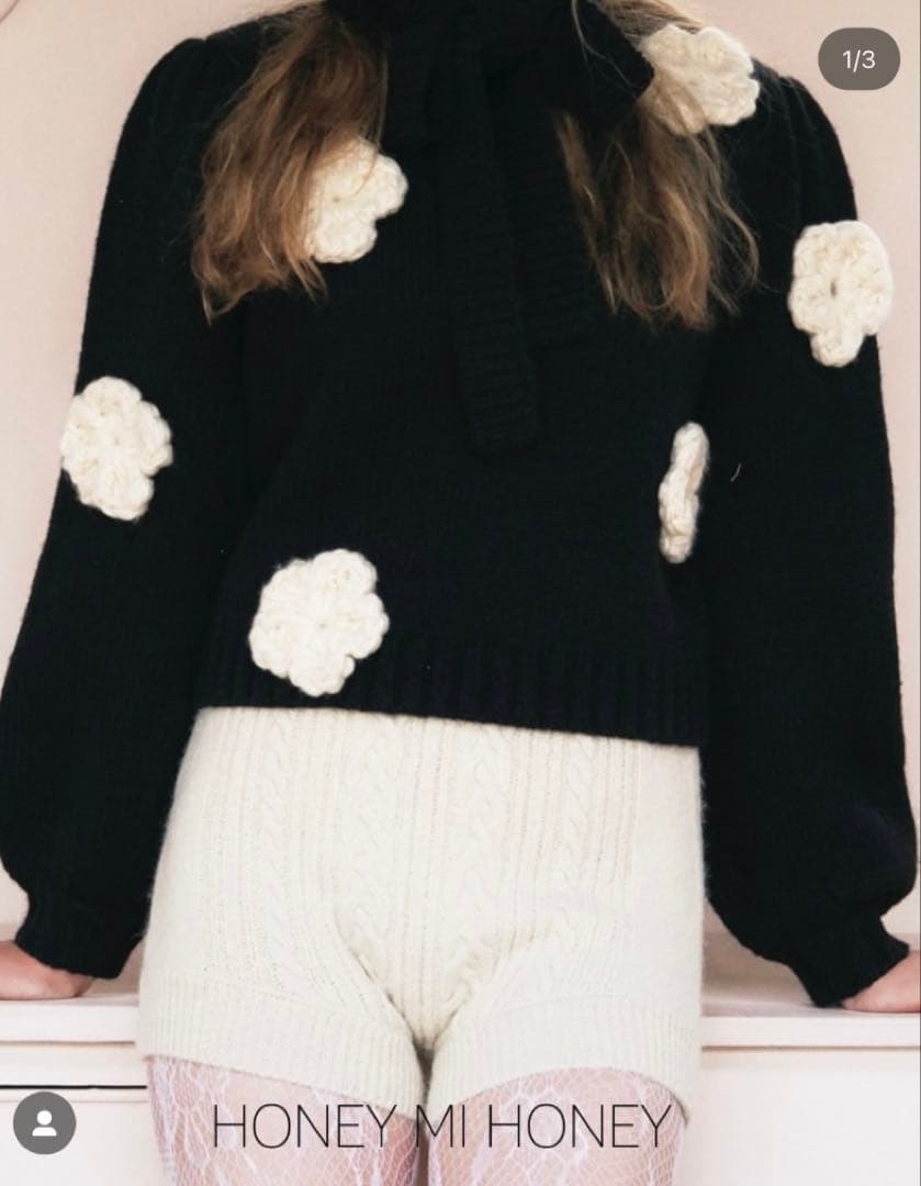 トップス honey me honey flower puff sleeve knit