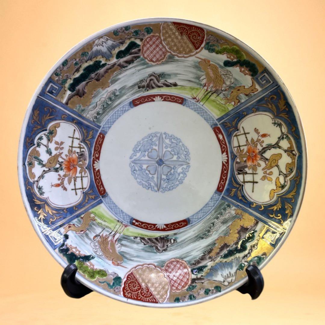 【江戸時代後期】御節風景画陶器皿 直径約30cm