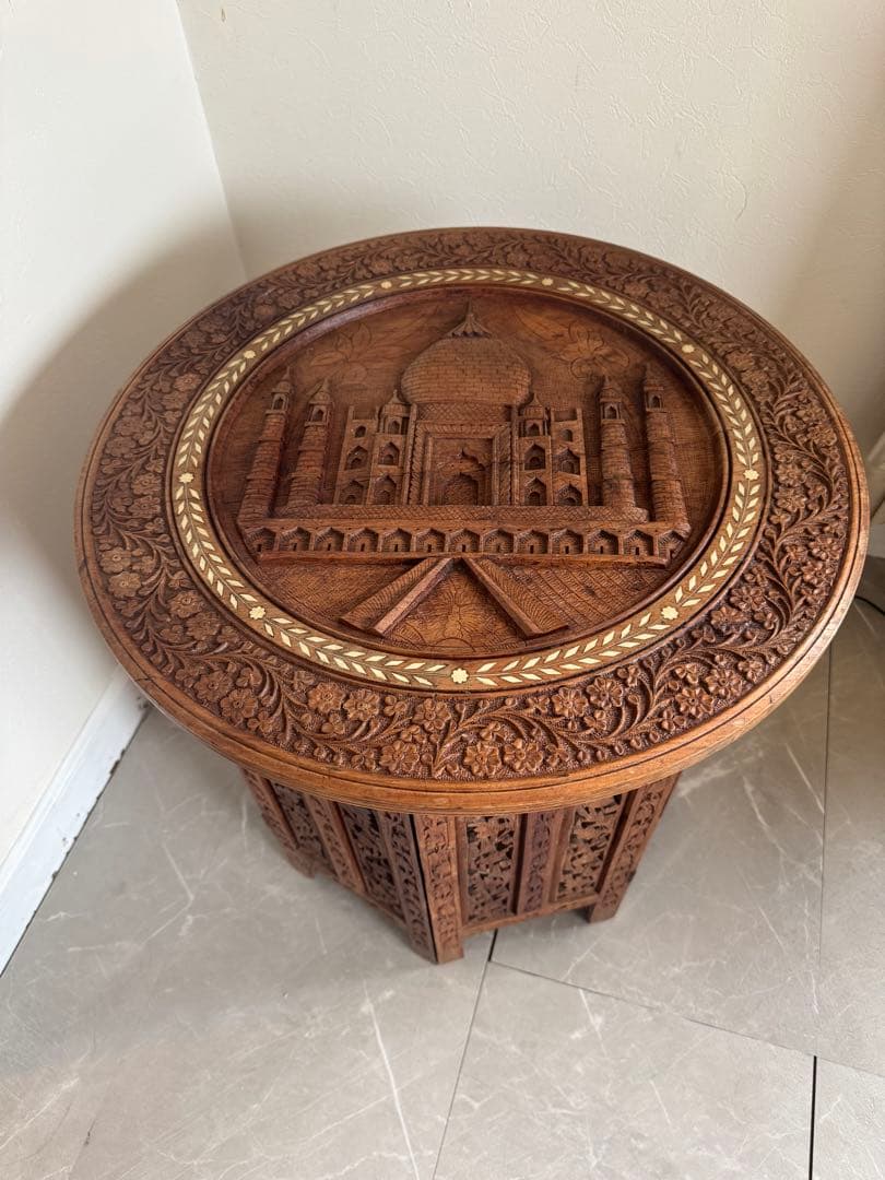 アンティーク彫刻木製 サイドテーブル