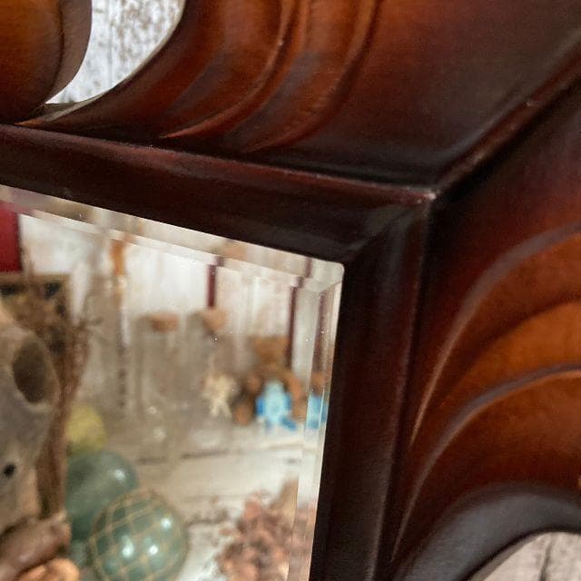 ヴィンテージ*アイヌ 彫刻*古い 木彫り ウッドフレーム ウォールミラー壁掛け鏡