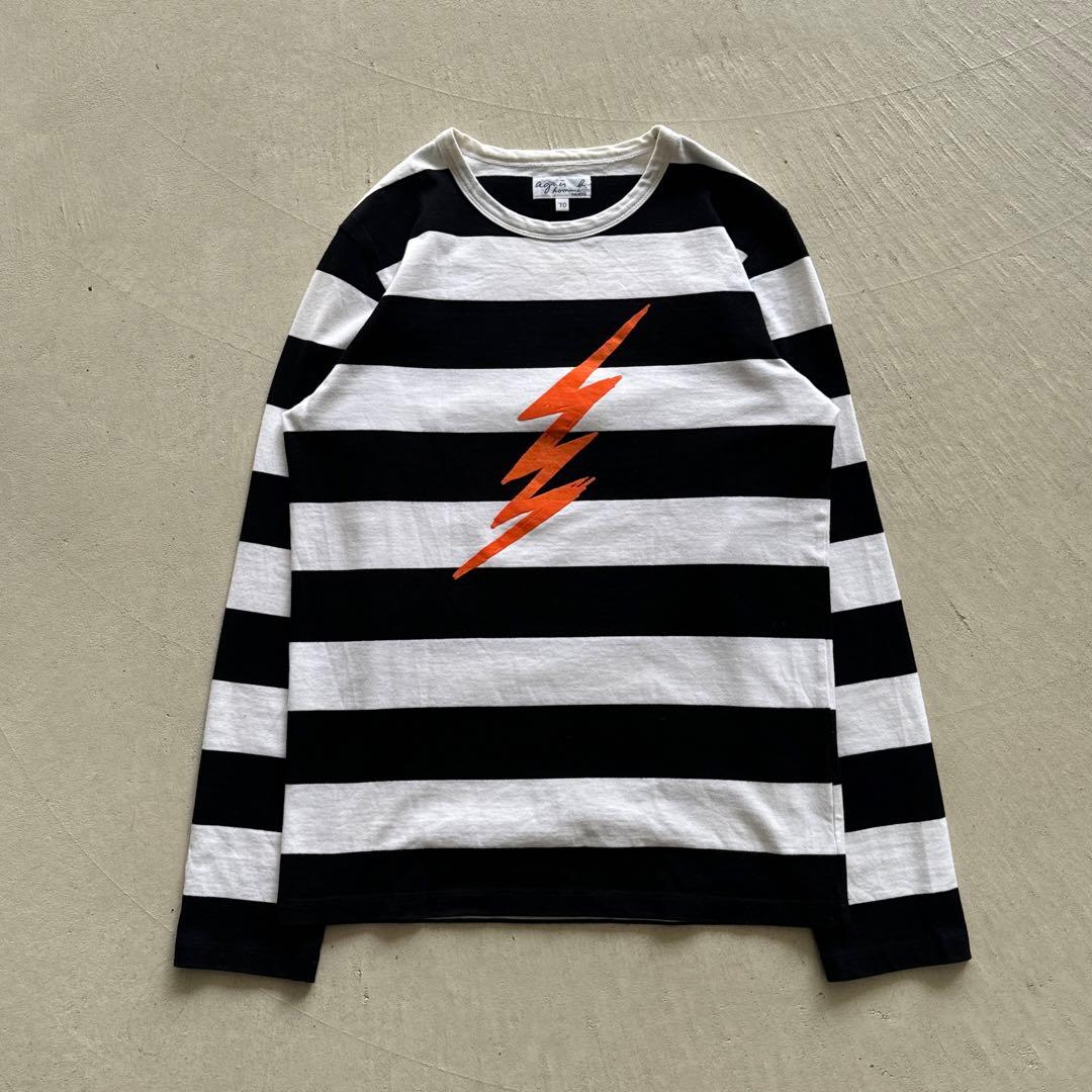 agnes b. homme border thunder ボーダー 白 黒