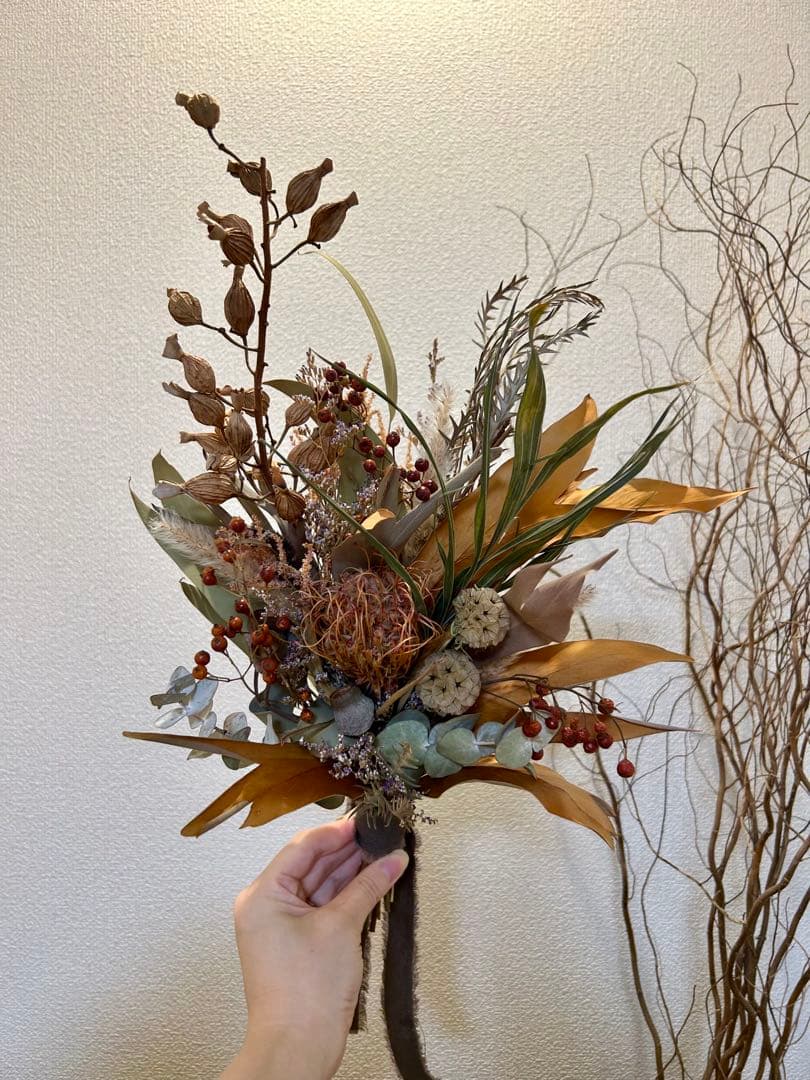 秋色　アンティーク　月桃の実　スワッグ