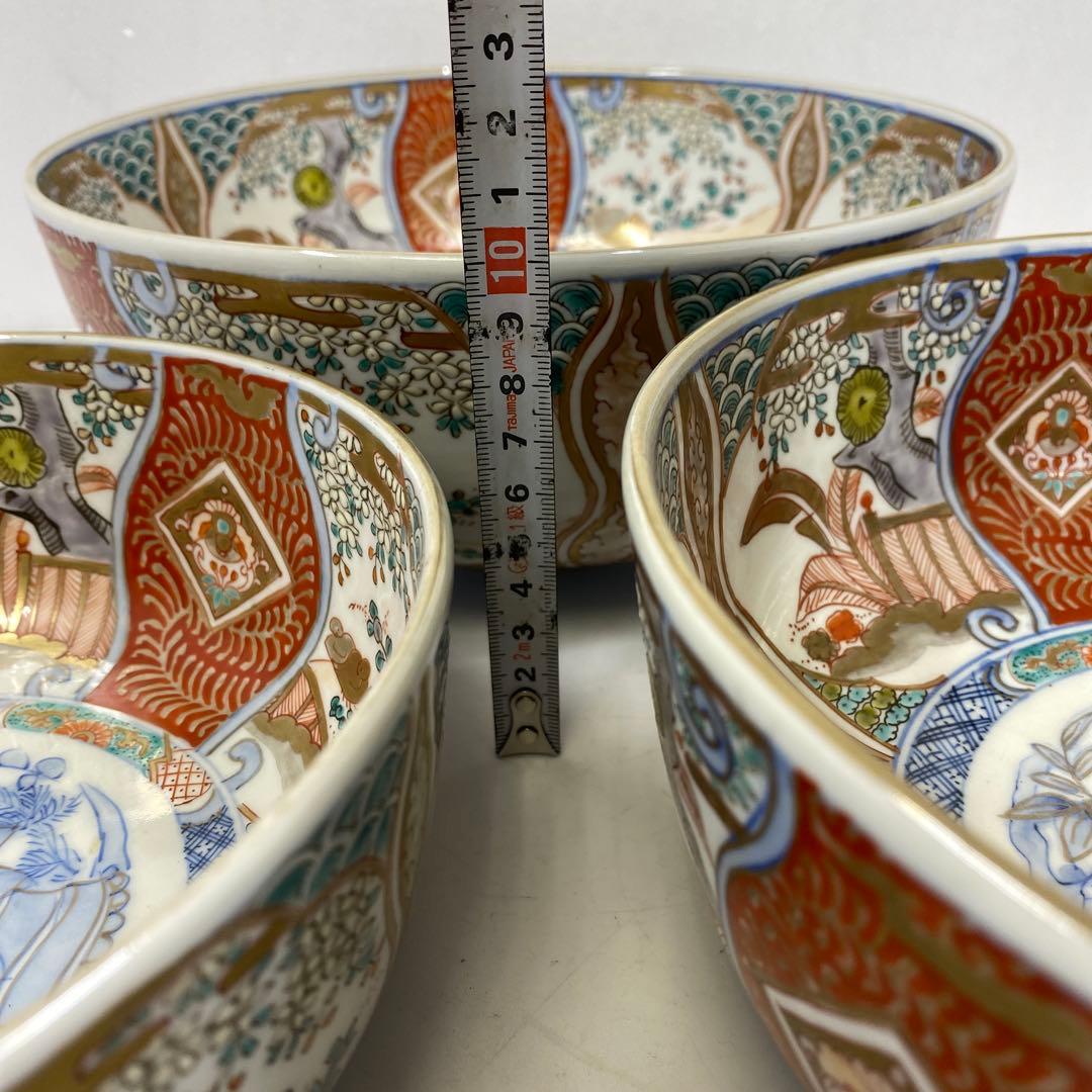 古伊万里　染錦　三ツ鉢　直径24.7・22・19㎝　タサオ　東な7-0305②