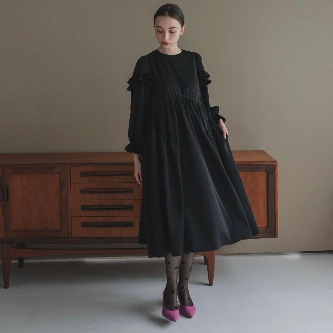 unminou ダブルフリルワンピース　Black