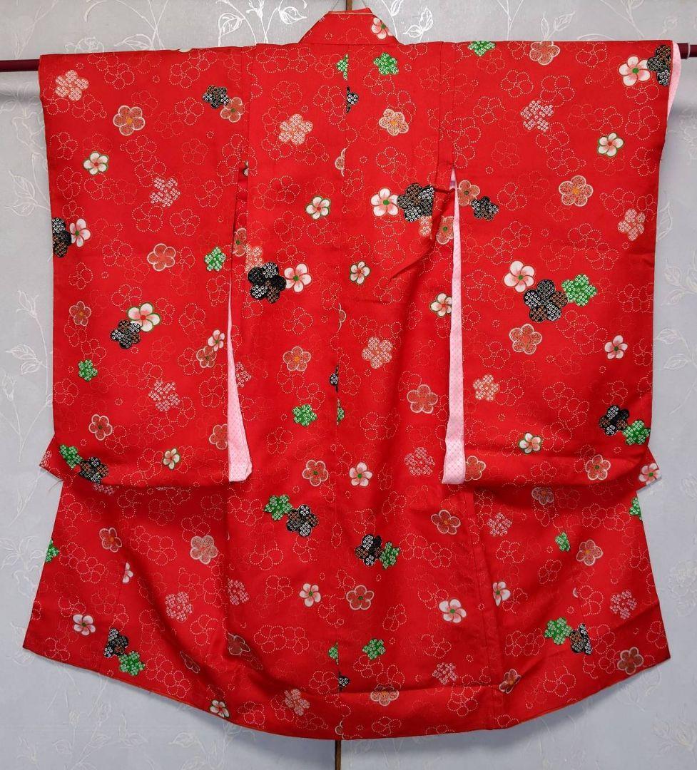 RK330アンティーク子供着物3点セット長襦袢巾着袋付き着丈90裄丈39　3歳用