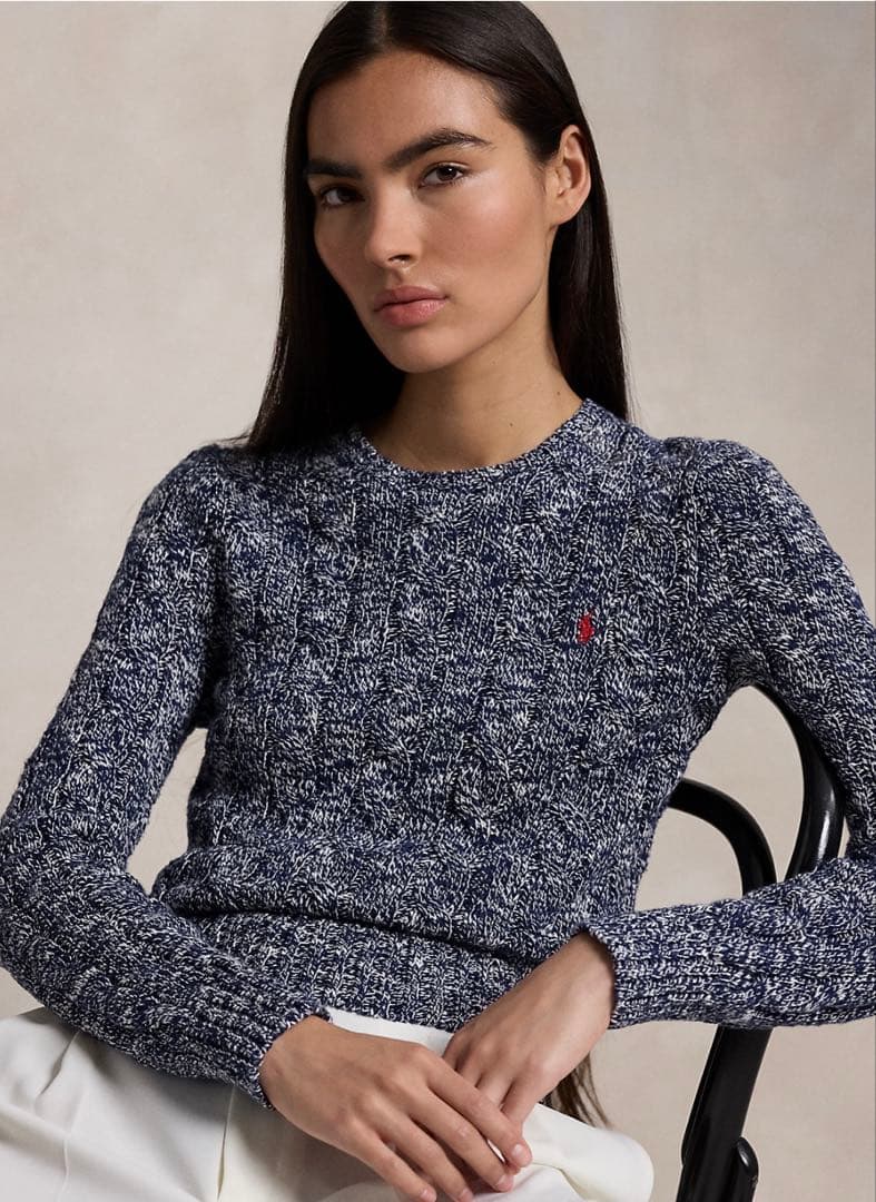 【新品】ポロラルフローレン　コットンケーブルニットセーター　ネイビー　XS