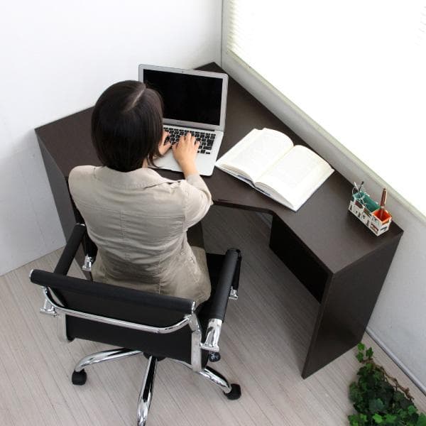 《新品・送料無料》パソコンデスク コーナー ハイタイプ ダークブラウン 日本製