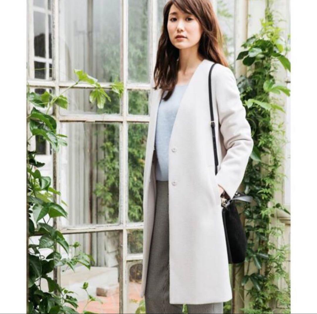 美品 ANAYI アナイ ウール メルトン ノーカラー コート 36