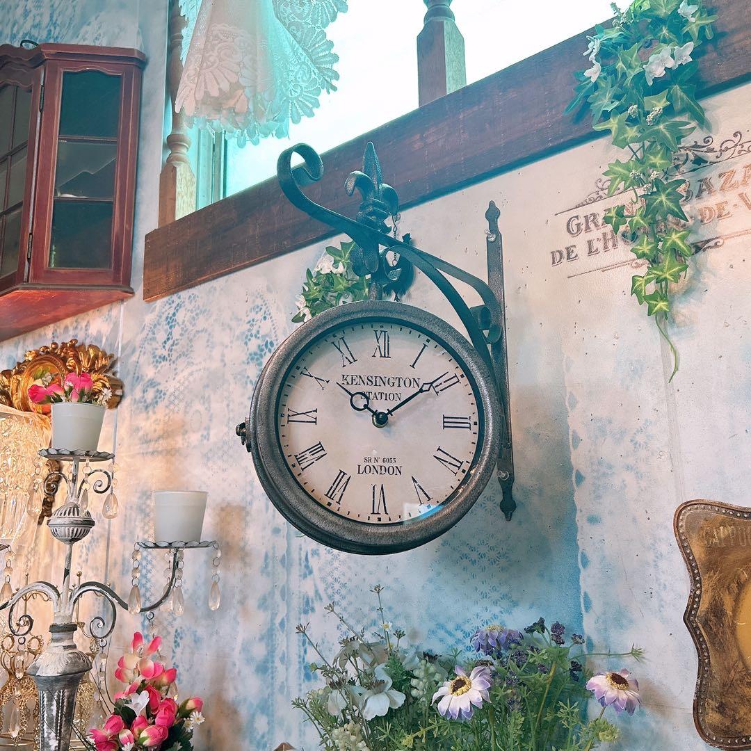 おしゃれな壁掛け時計 №.7 両面時計ウォールクロック アンティーク 回転時計