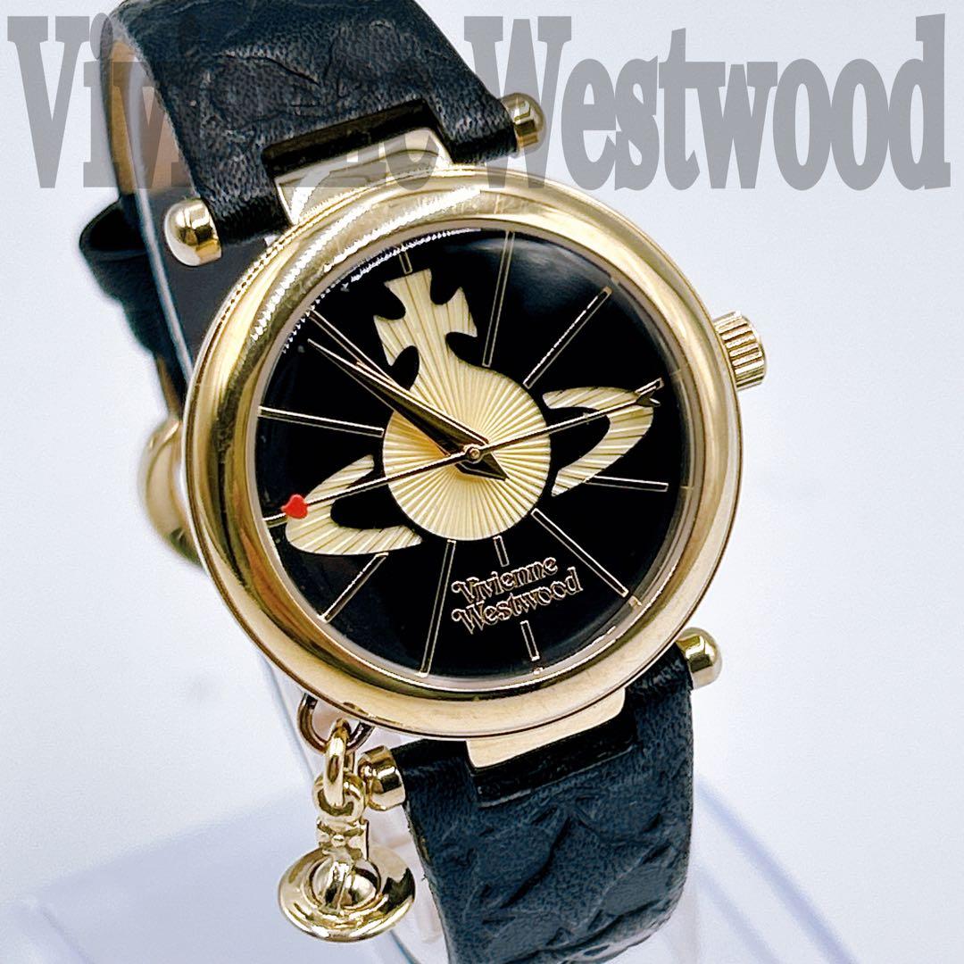 ☆状態良好☆【Vivienne Westwood】 腕時計 ORB レザー 黒金