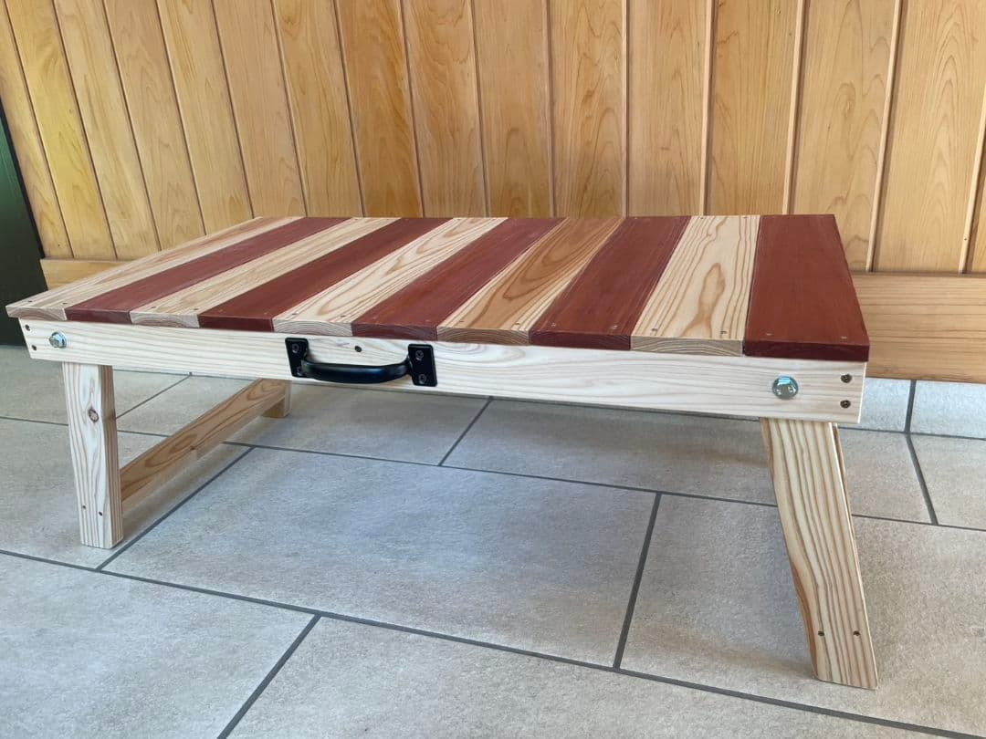 光と風が奏でる自然の中で過ごす時間を楽しむ為のハンドメイド木琴柄ローテーブル