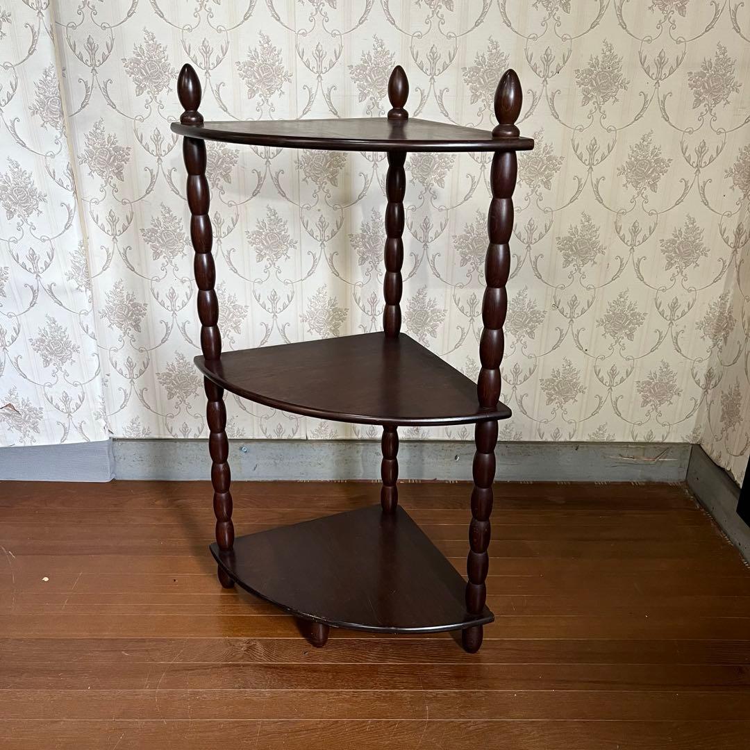 【アンティーク】昭和レトロ 木製 扇形 コーナーラック 3段 コンソールテーブル