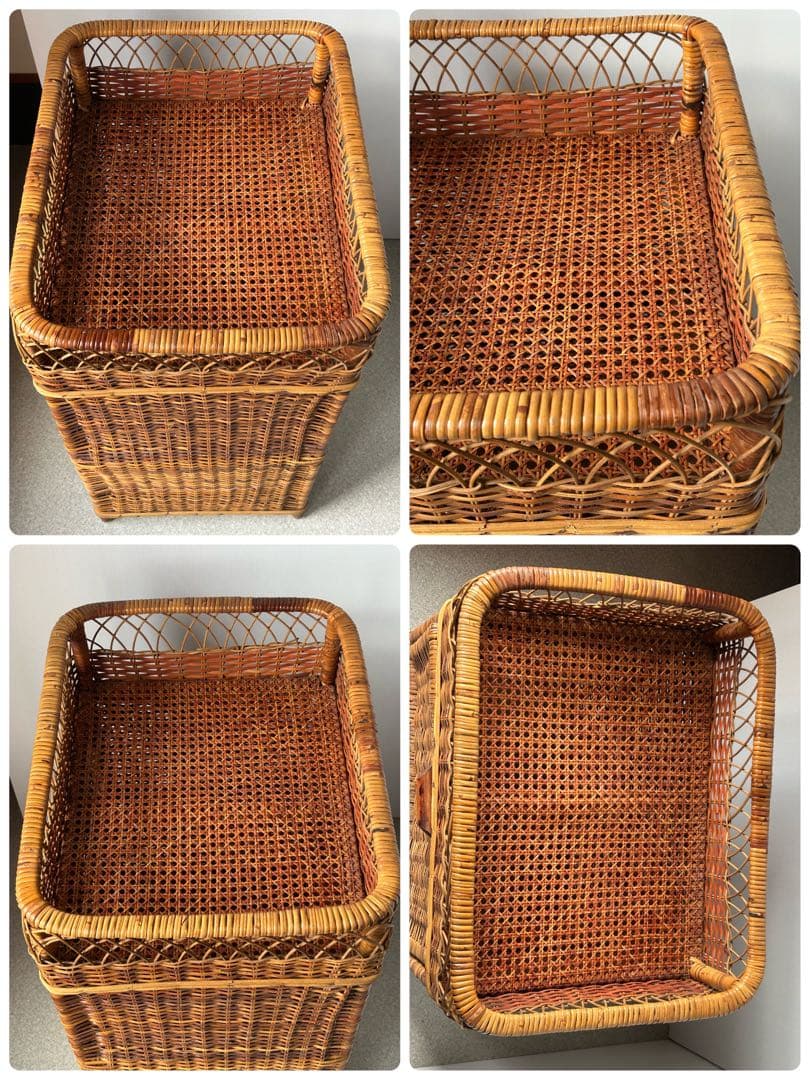 ヴィンテージ　昭和レトロ　ラタン家具　ラック 籐家具　アンティーク　脱衣カゴ　籠
