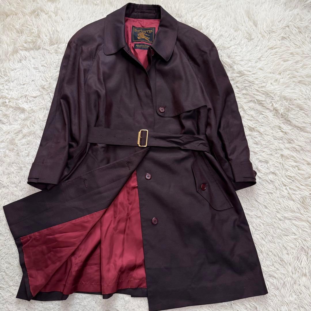 希少極美品　バーバリー　トレンチコート　金タグ　チェック総柄　ボルドー裏地　絹