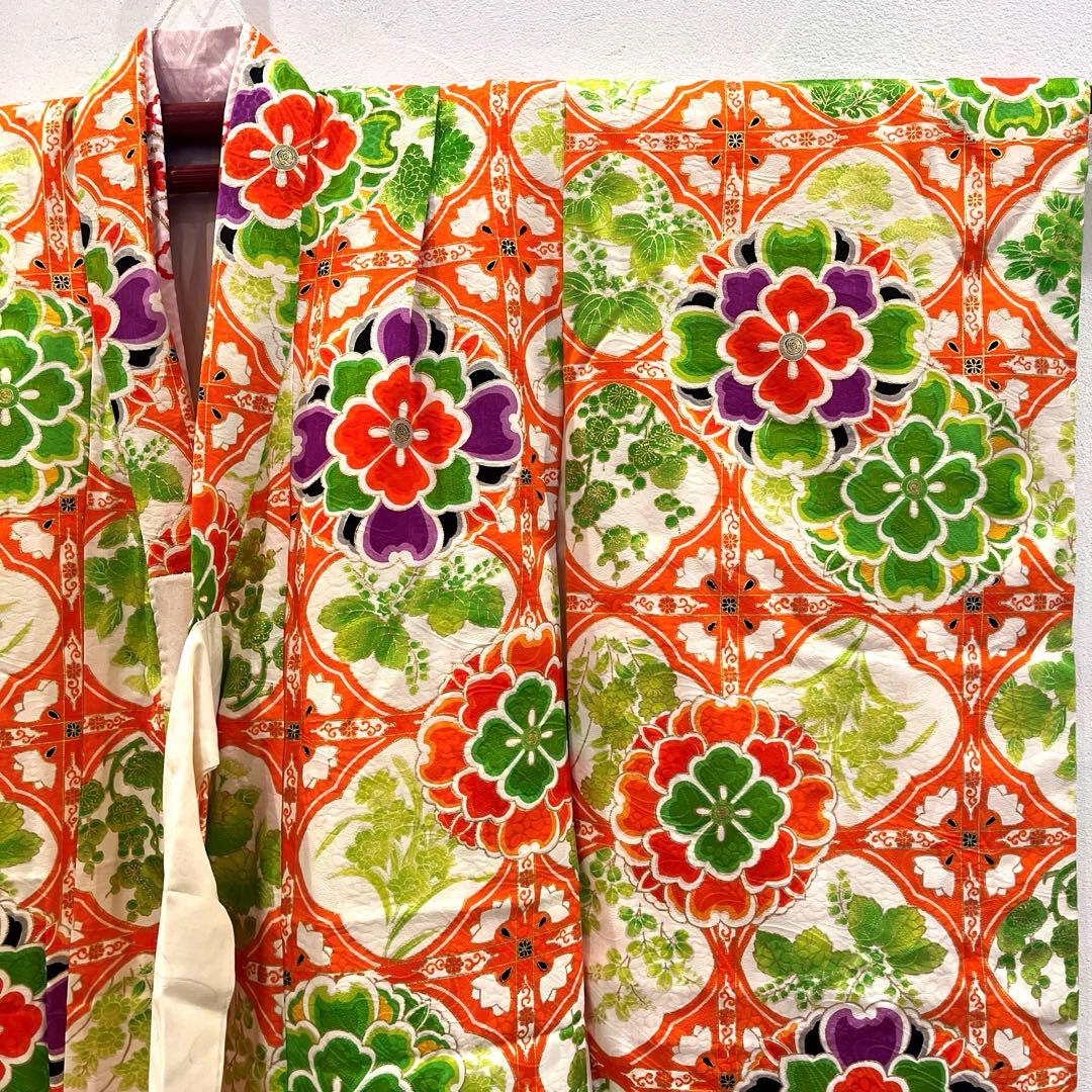 【写真映え◎】豪華正絹 七五三 レトロ花柄着物　長襦袢セット