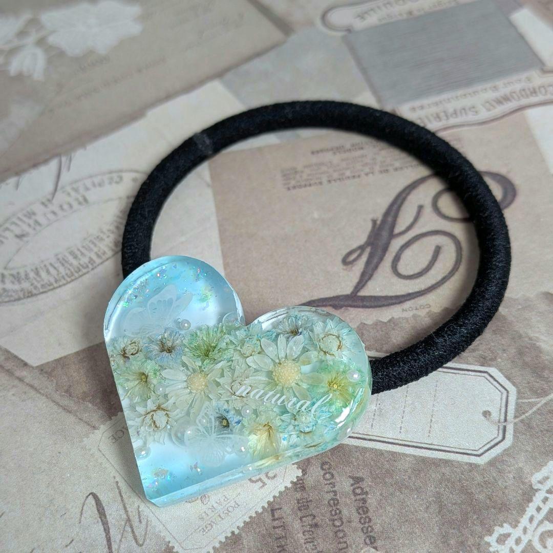 ＃235 アクアブルー✴ハート✴ちょうちょ✴レジンヘアゴムキーホルダーブローチ