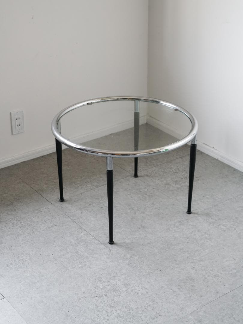 ヴィンテージ　ラウンド ガラステーブル 古道具 ミッドセンチュリー モダン