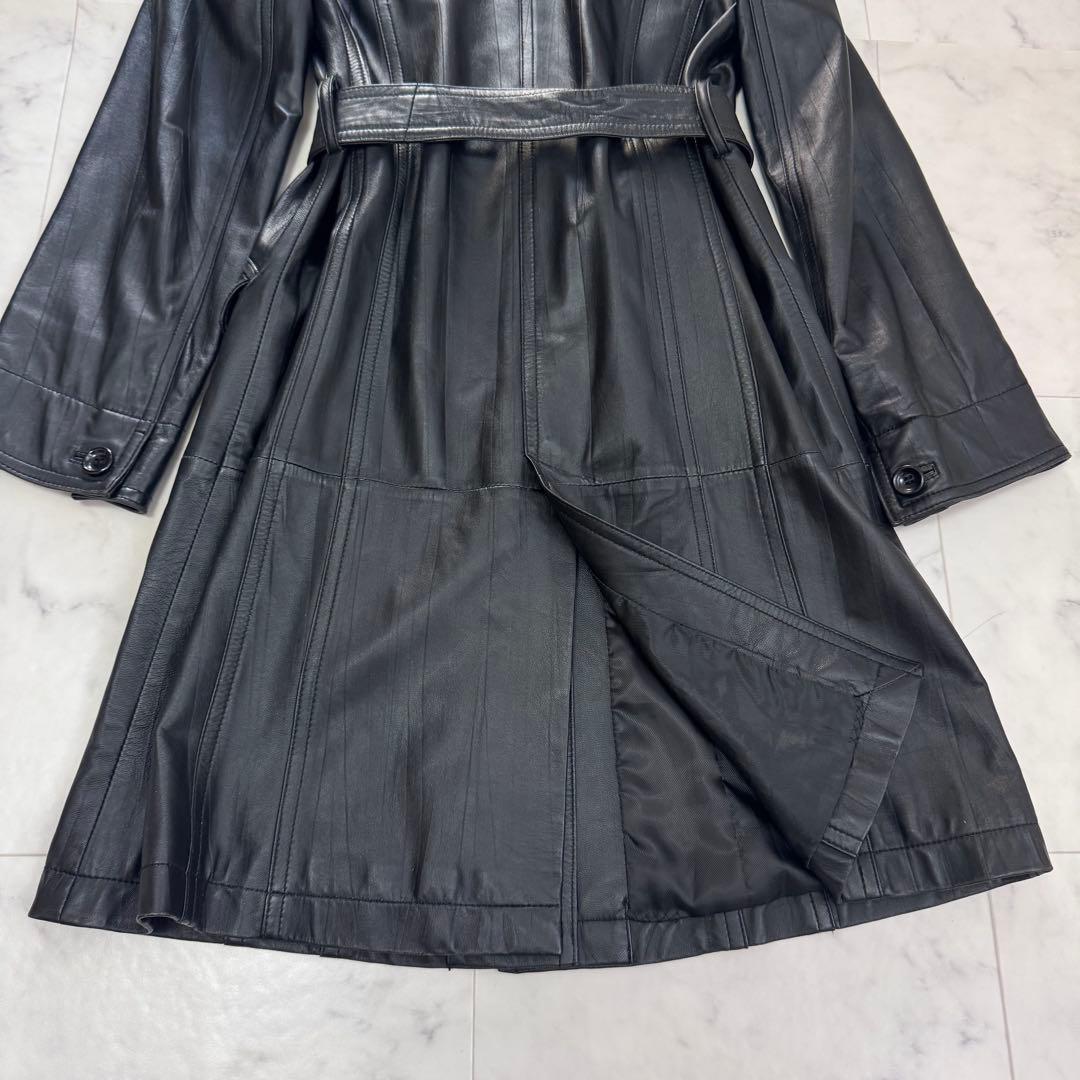 希少　BELLUCCI ゴートレザー　ステンカラーコート　M 黒　ベルト付