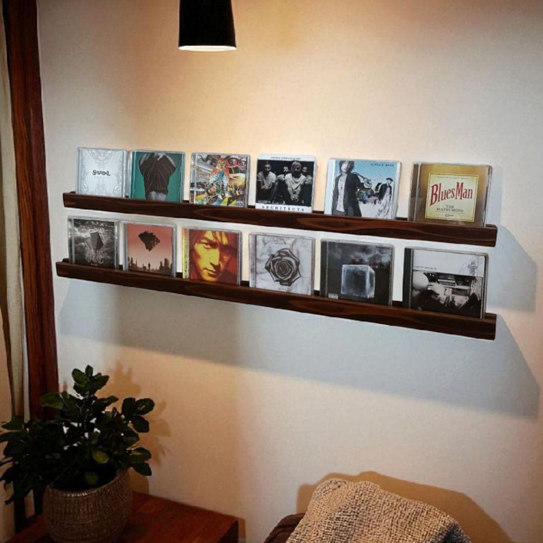 【杉無垢材のCDウォールラック】　6枚用2本セット　収納　棚　インテリア