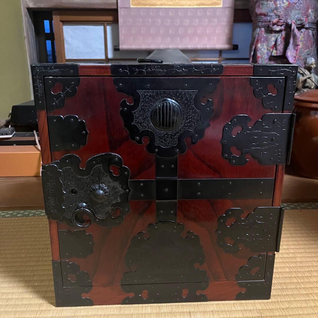 骨董 船箪笥 銭箱 引き出し 金具 鍵付 手提げ