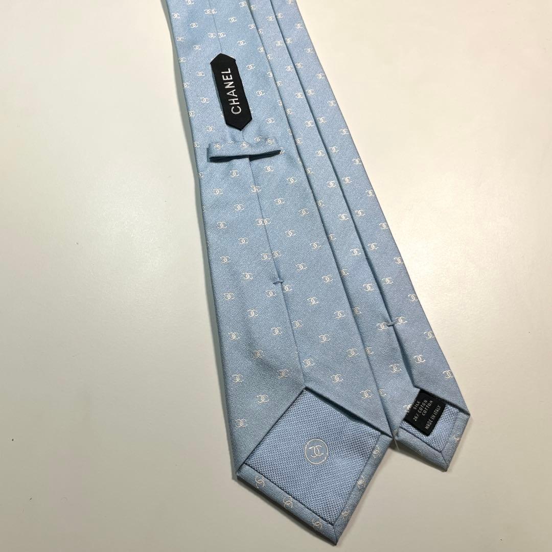 希少✨美品✨ CHANEL シャネル　ネクタイ　ココマーク　ライトブルー