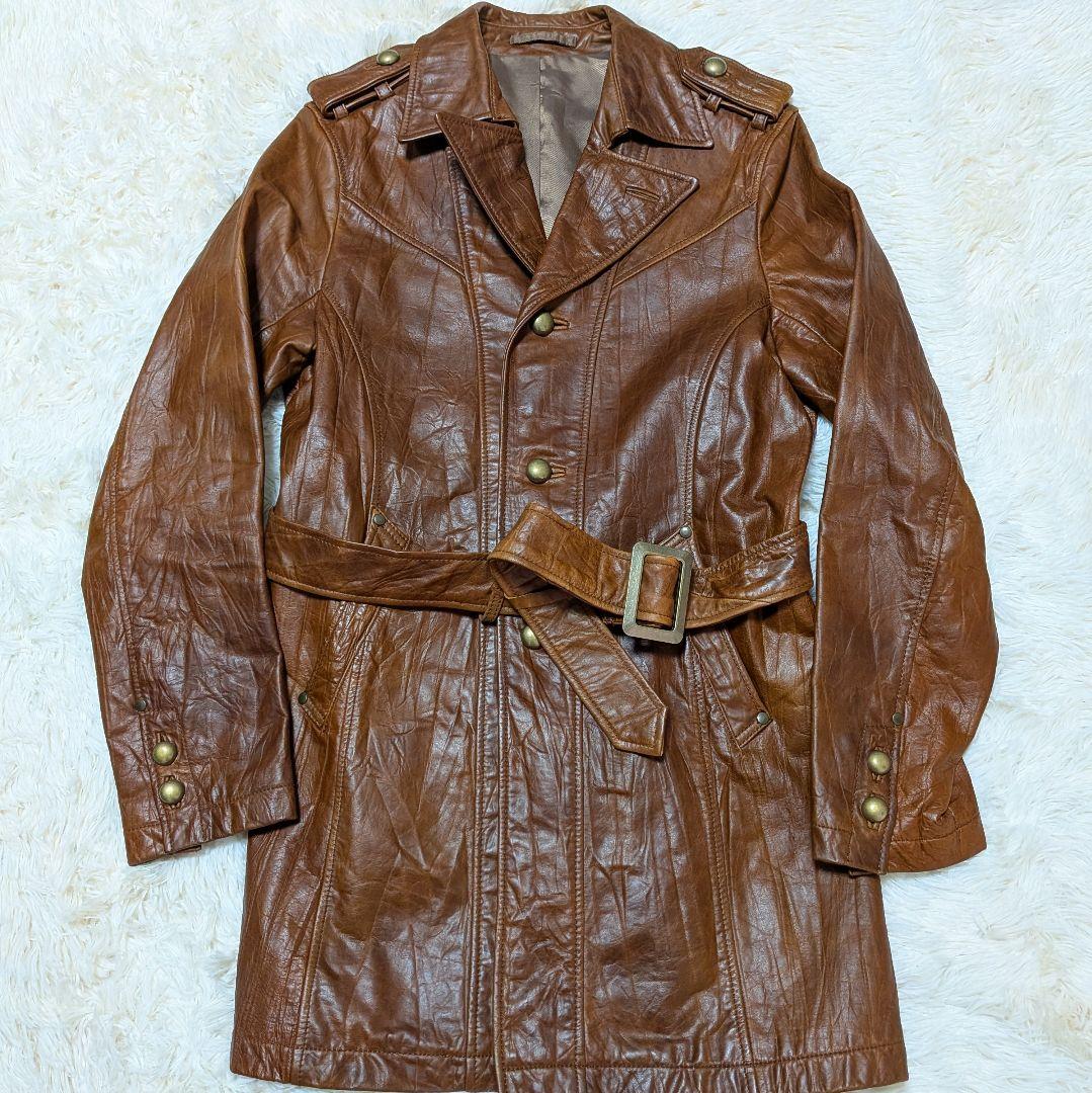 ミッシェルクランオム レザー トレンチコート ベルト付き　馬革　48 ブラウン