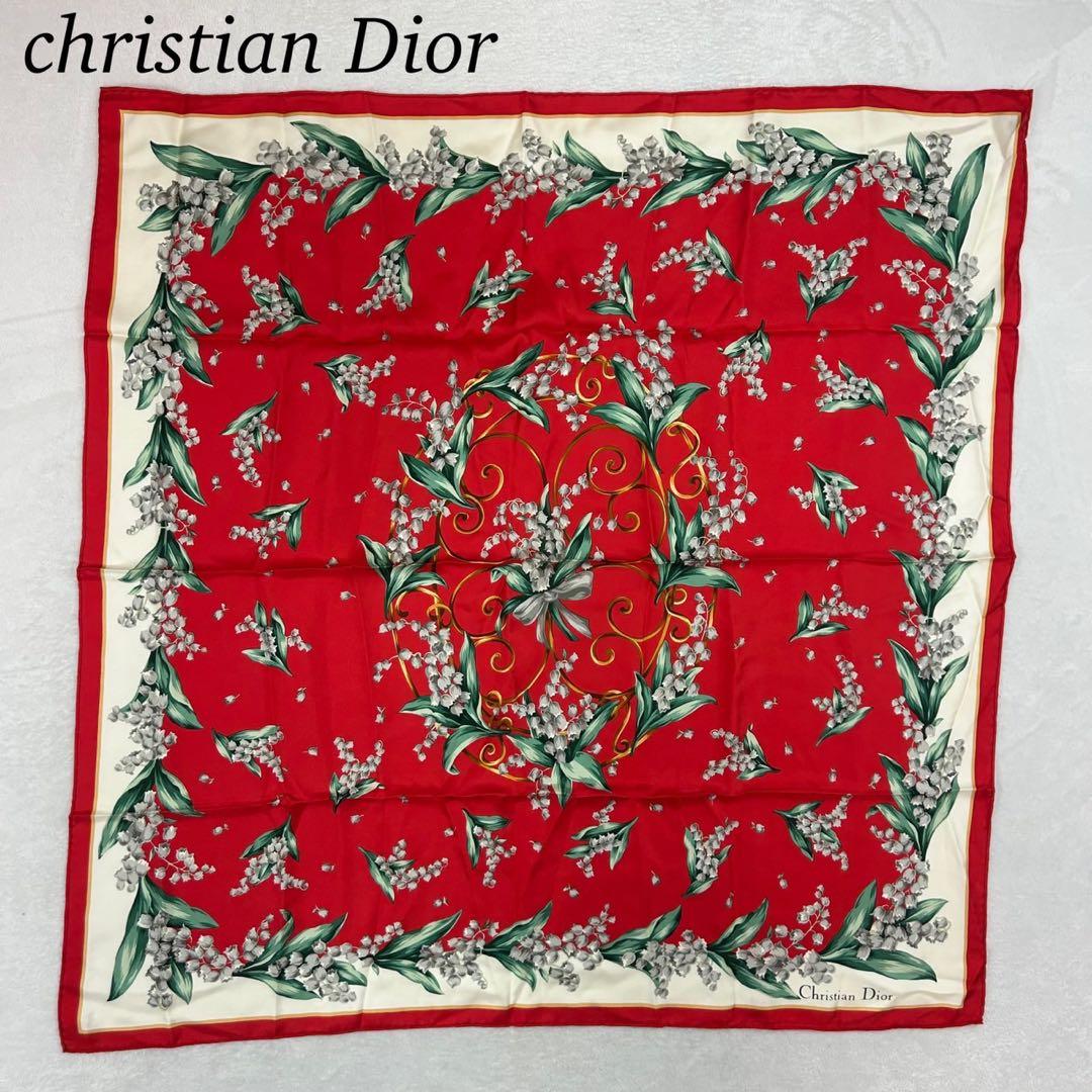 P111 新品未使用 クリスチャンディオール 大判 スカーフ レッド レディース