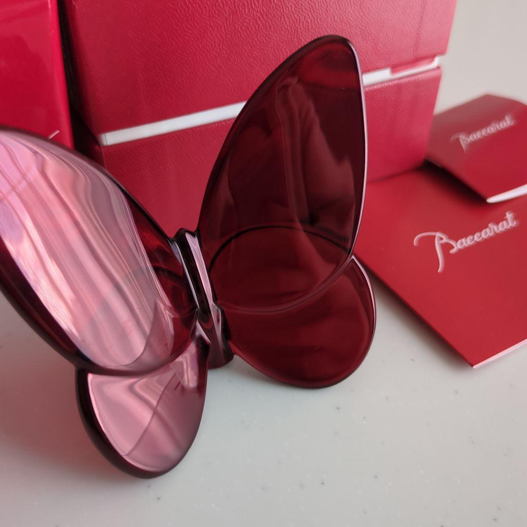 バカラ ラッキーバタフライ パピヨン 赤 レッド 置き物 クリスタル　置き物