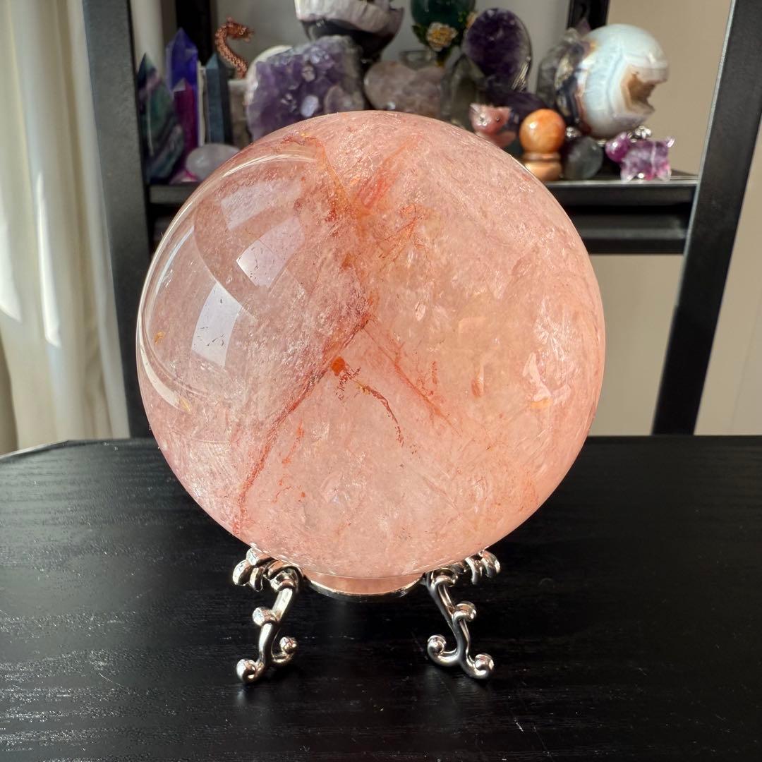 天然石ピンクアゼツライトのスフィア　丸玉　置物NO.112612