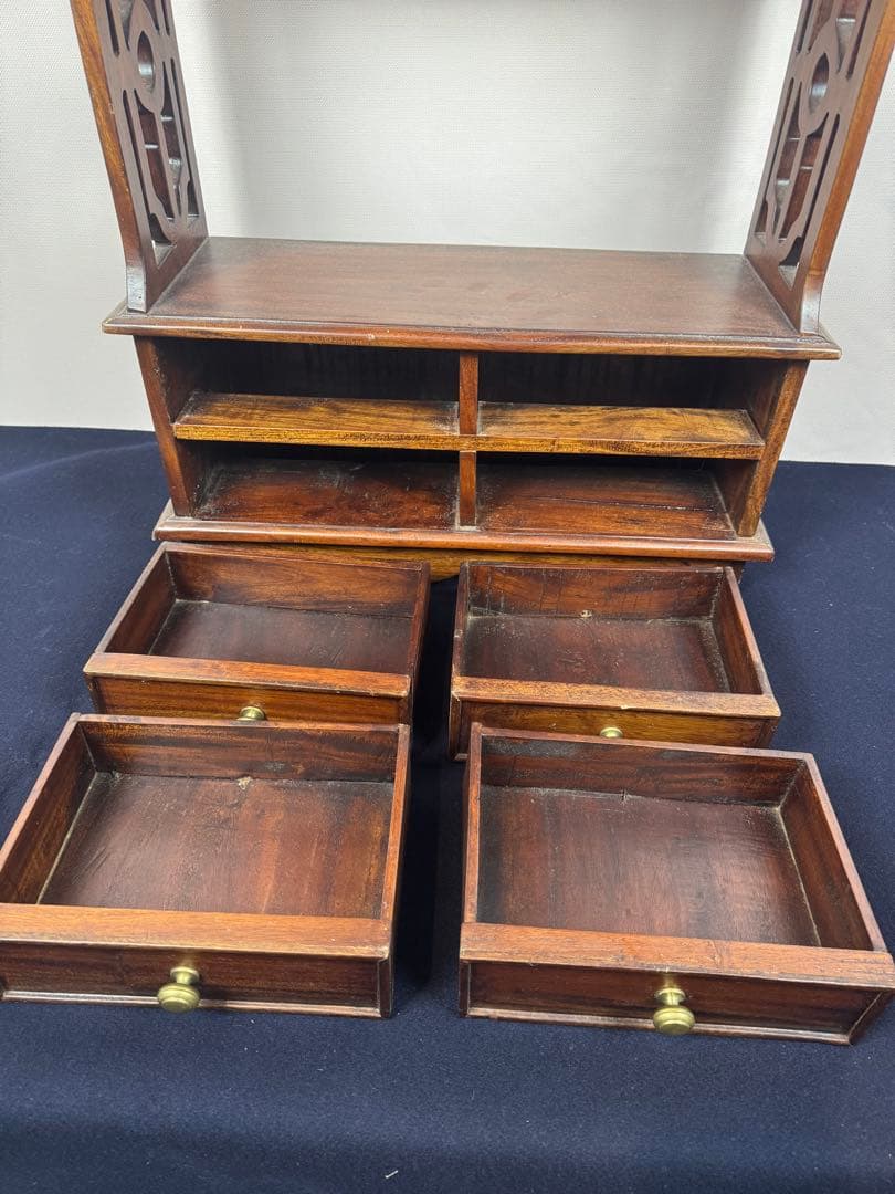英国アンティークマホガニー材作り 飾り棚 引き出し付き 本棚 ディスプレイ棚