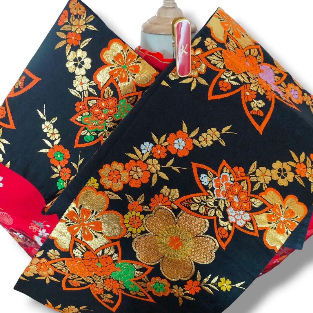 七五三 7歳 女の子 セット 可愛い赤 蝶 波 桜 0710