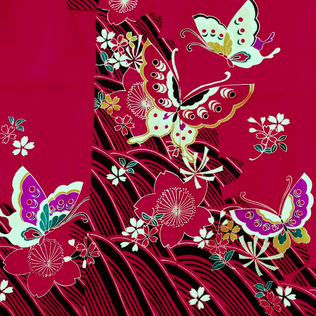 七五三 7歳 女の子 セット 可愛い赤 蝶 波 桜 0710