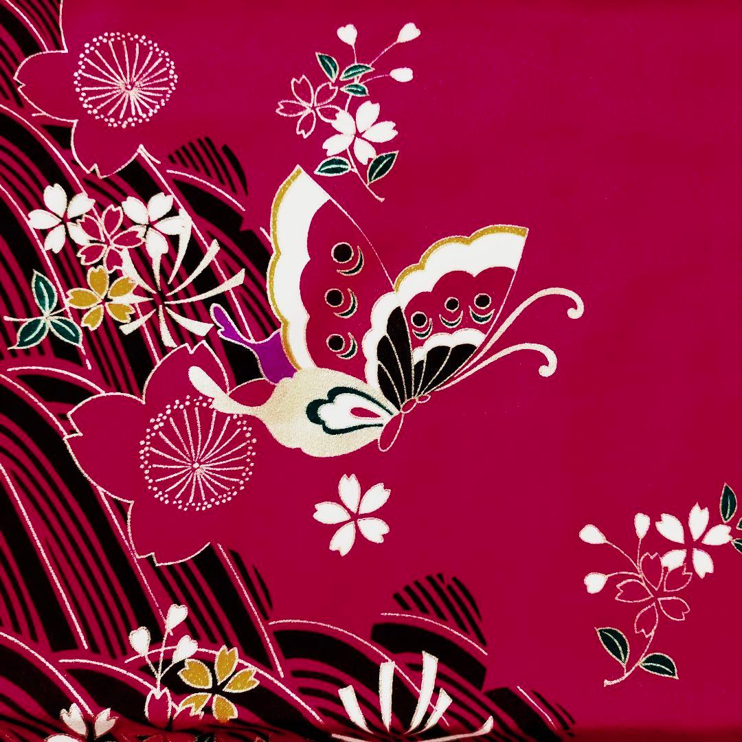 七五三 7歳 女の子 セット 可愛い赤 蝶 波 桜 0710