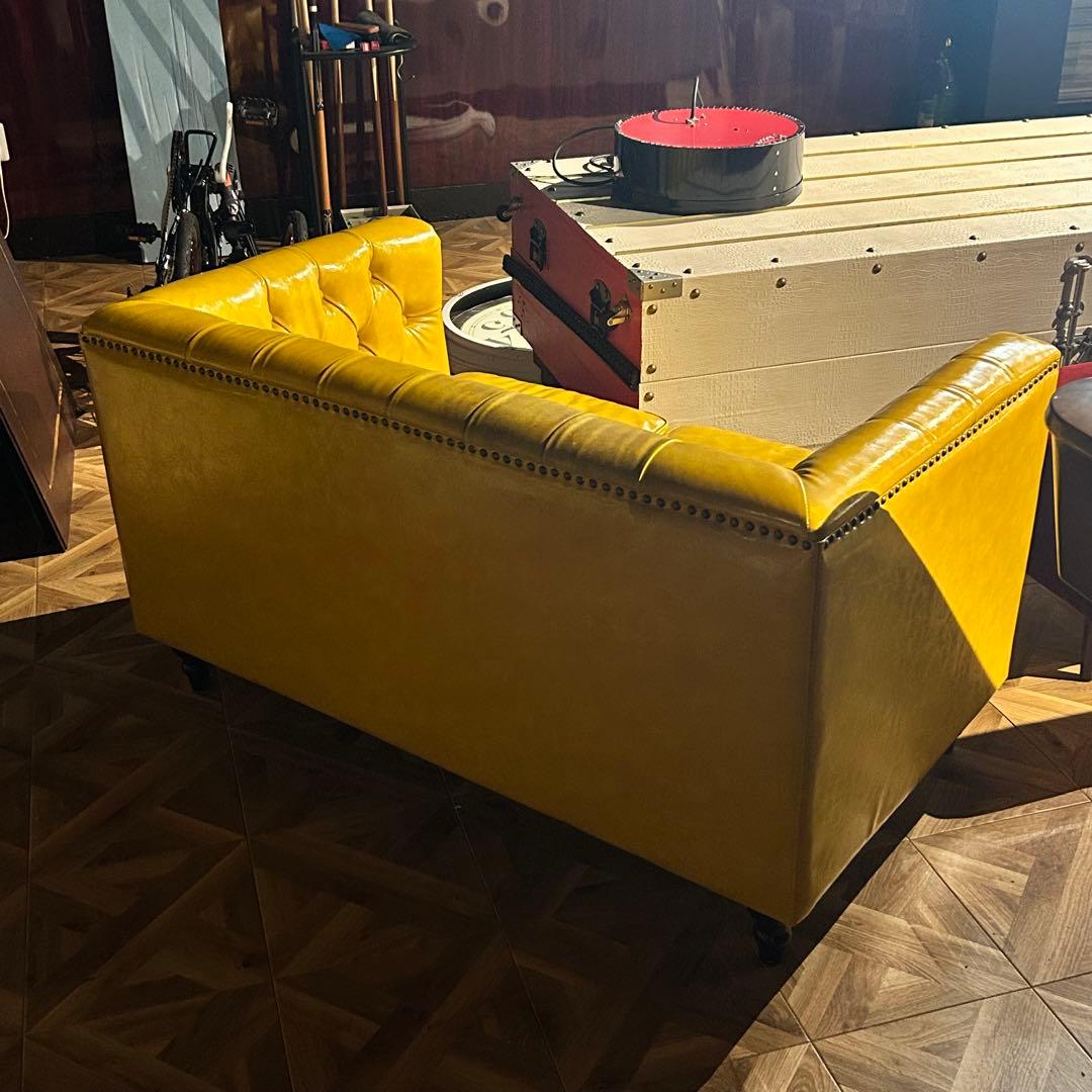 イエロー レザー風 応接ソファ