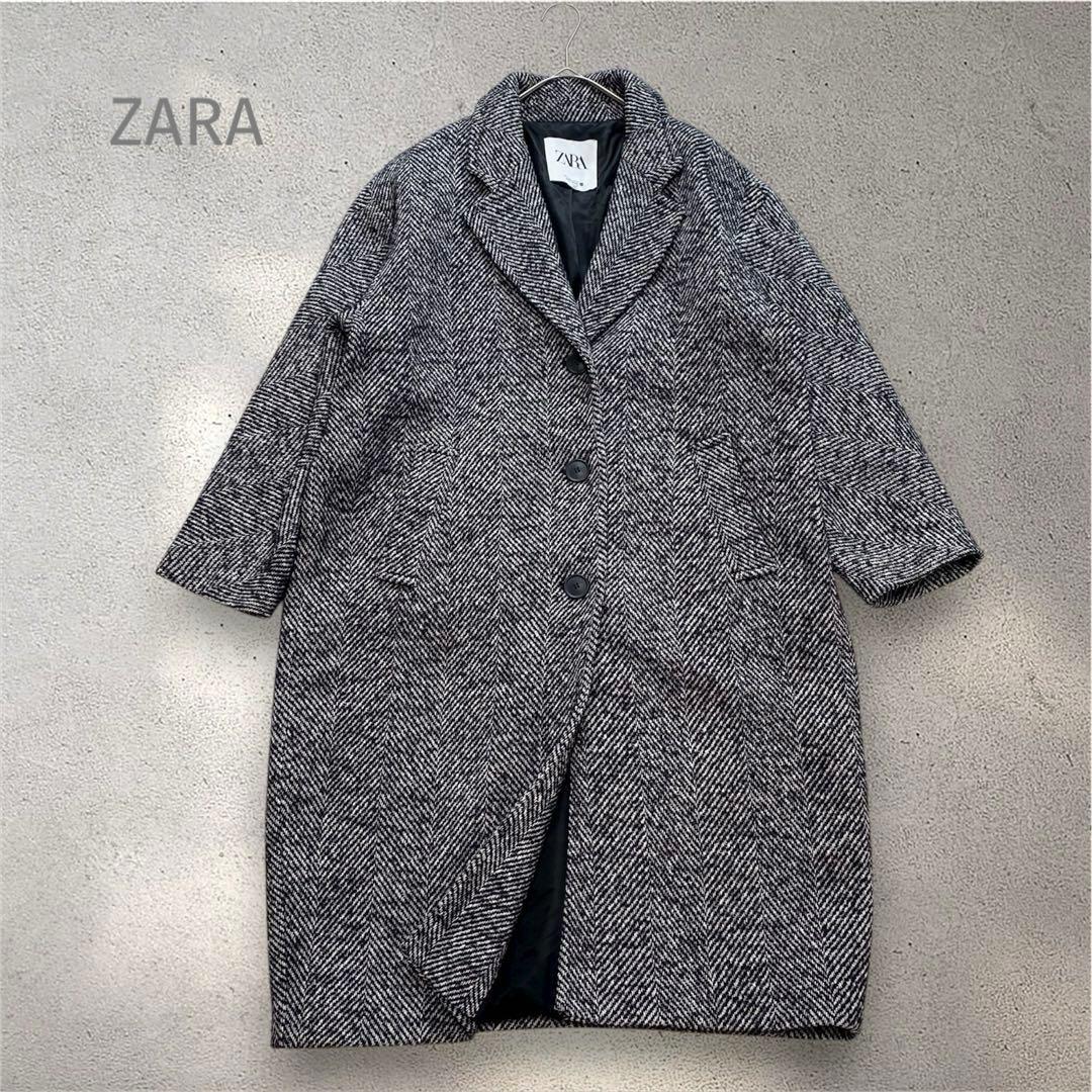 極美品✨ZARA ザラ　ヘリンボーン　チェスターコート　L オーバーサイズ